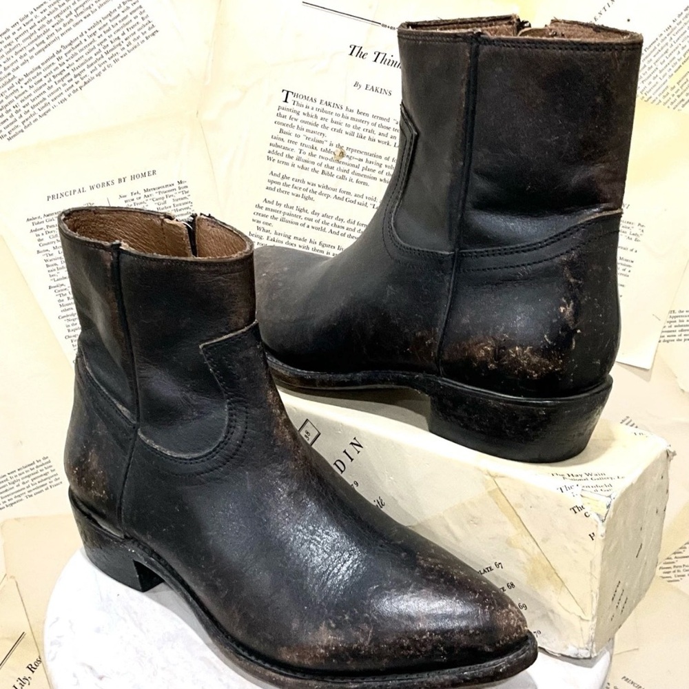 Free People Frye Billy Inside Zip Boot Distressed Black Leather Pointy Toe - Picture 7 of 13